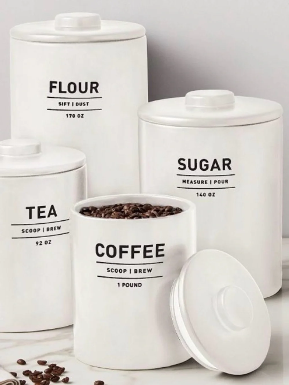 COFFEE Canister - West Elm White Stoneware Medium - Modern Kitchen Storage